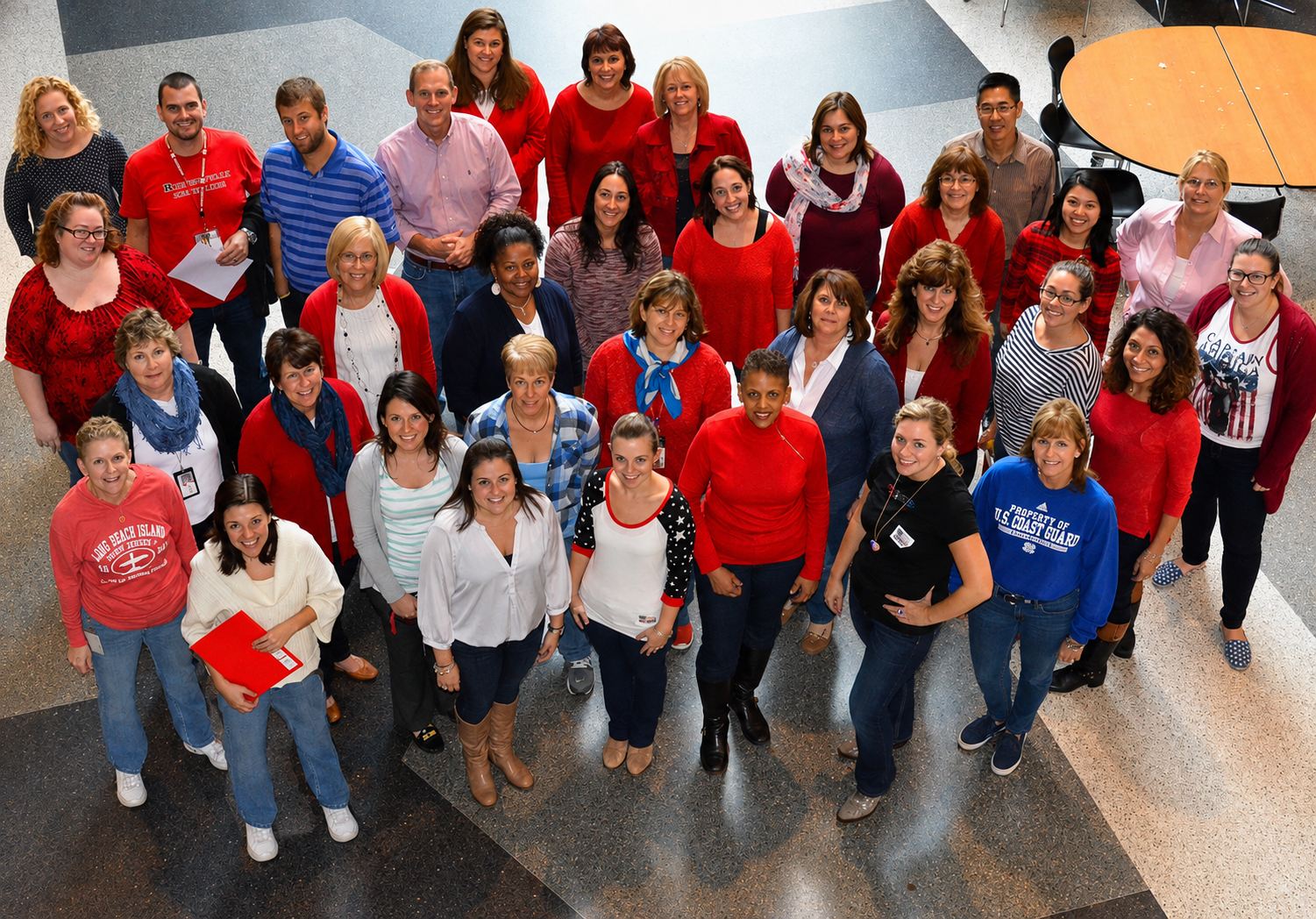 Red, White & Blue Day participants wearing patriotic colors together